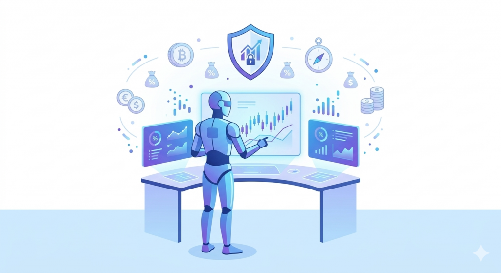 Ilustración de inteligencia artificial gestionando finanzas